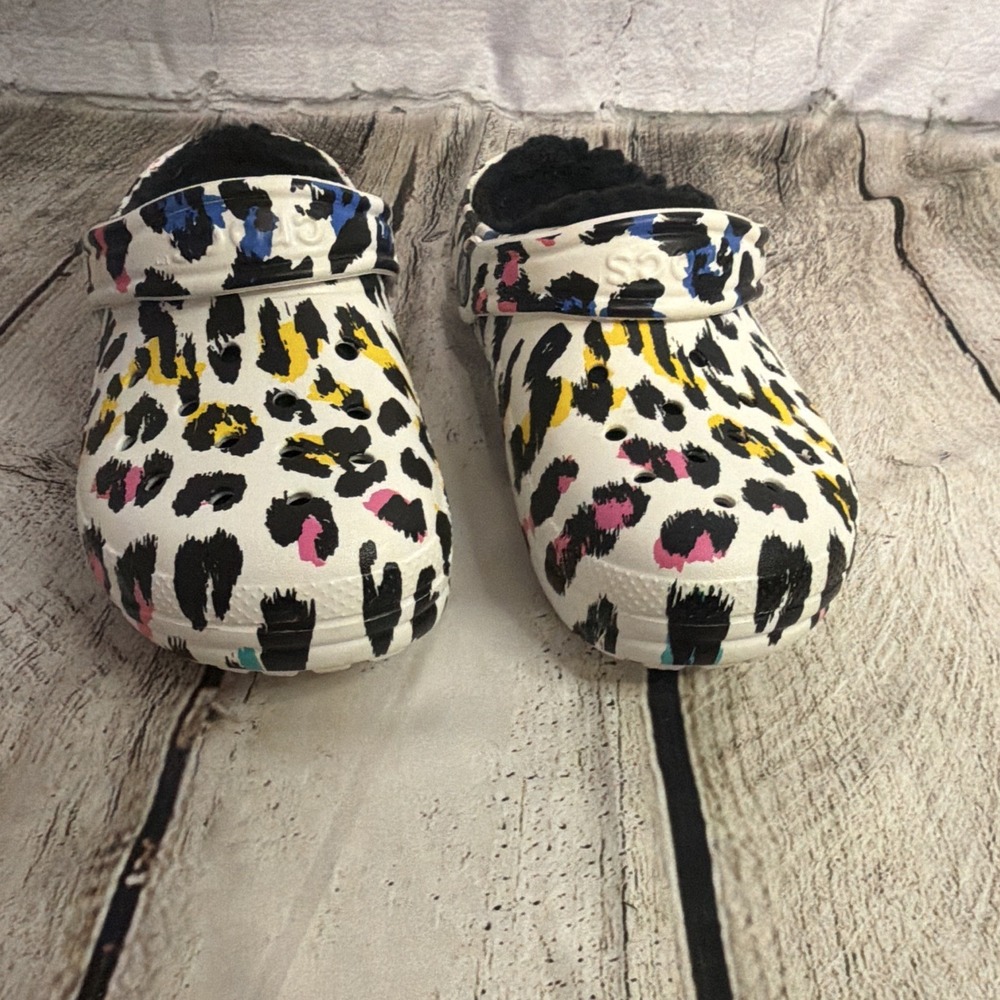 Crocs Classic Lined Animal Print Leopard Clog Multicolor Slip On Women's US 3
